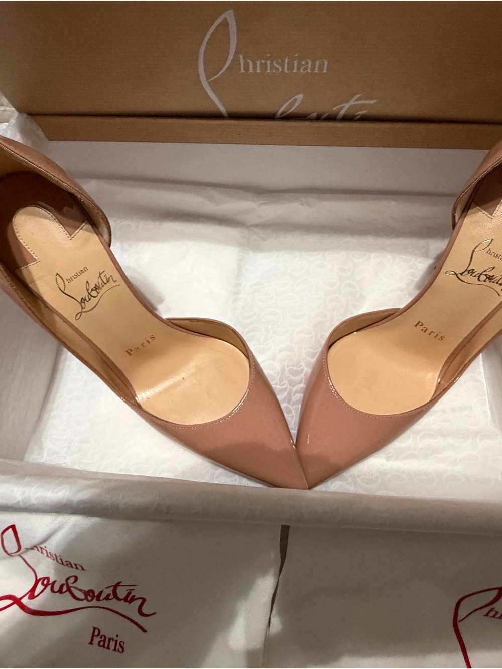 Christian Louboutin Iriza 100 Nude Patent Leather Pumps 35.5 (Size 5.5)